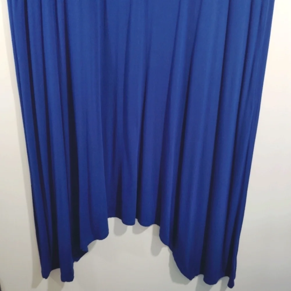 2X Roaman's Maxi Dress 26/28 Beautiful Flowy Sharkbite Hem Blue Soft Comy Long - Picture 4 of 10